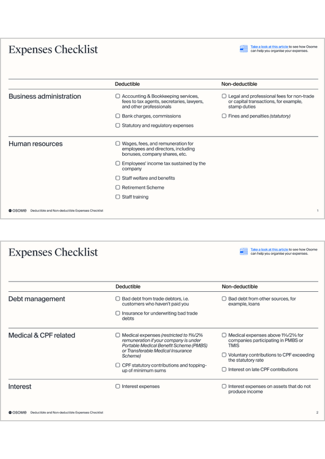 Deductible and Non-deductible Expenses Checklist - Osome Guides